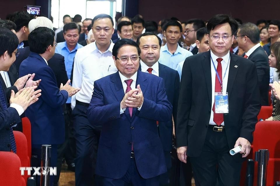 Thủ tướng Phạm Minh Chính đến dự Lễ kỷ niệm 30 năm thành lập Đại học Quốc gia Thành phố Hồ Chí Minh. Ảnh: Dương Giang/TTXVN