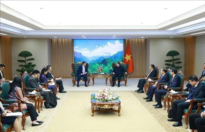 Thủ tướng Phạm Minh Chính tiếp Bộ trưởng Ngoại giao Thái Lan Maris Sangiampongsa. Ảnh: Dương Giang/TTXVN