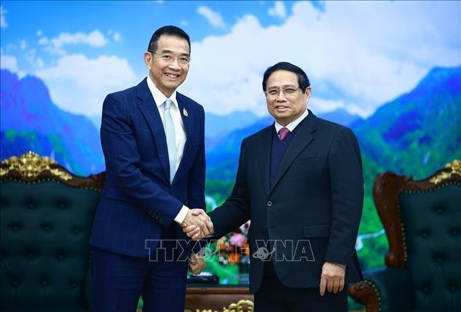 Thủ tướng Phạm Minh Chính tiếp Bộ trưởng Ngoại giao Thái Lan Maris Sangiampongsa. Ảnh: Dương Giang-TTXVN