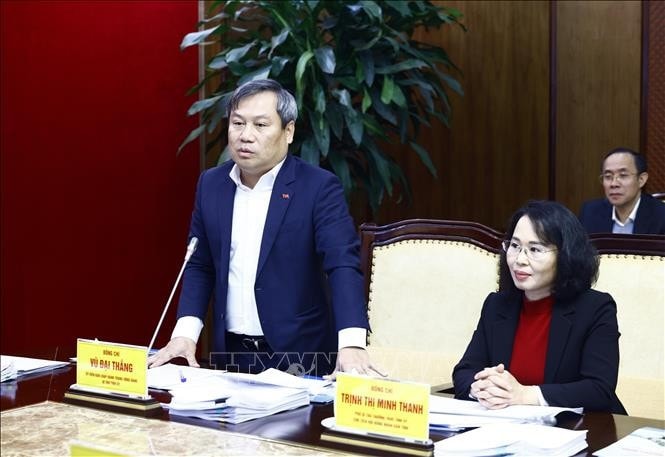 Uỷ viên Trung ương Đảng, Bí thư Tỉnh uỷ Quảng Ninh Vũ Đại Thắng báo cáo một số nội dung. Ảnh: Lâm Khánh/TTXVN