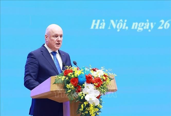Thủ tướng New Zealand Christopher Luxon phát biểu tại cuộc gặp gỡ báo chí. Ảnh: Dương Giang/TTXVN
