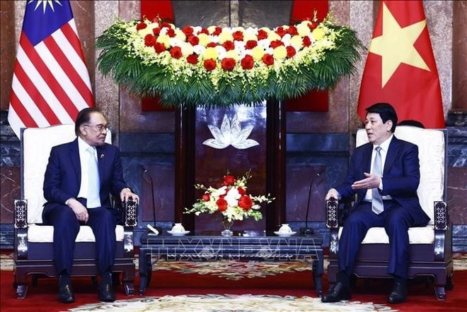 State President Luong Cuong (R) and Malaysian PM Anwar Ibrahim (Photo: VNA) State President Luong Cuong (R) and Malaysian PM Anwar Ibrahim (Photo: VNA)
