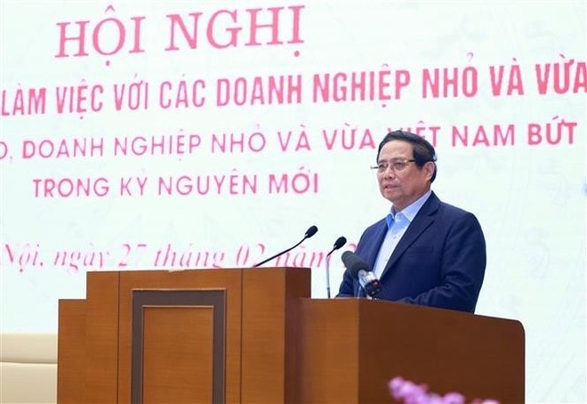 Prime Minister Pham Minh Chinh addresses the conference to seek ways to remove obstacles facing SMEs in Hanoi on February 27 (Photo: VNA) Prime Minister Pham Minh Chinh addresses the conference to seek ways to remove obstacles facing SMEs in Hanoi on February 27 (Photo: VNA)