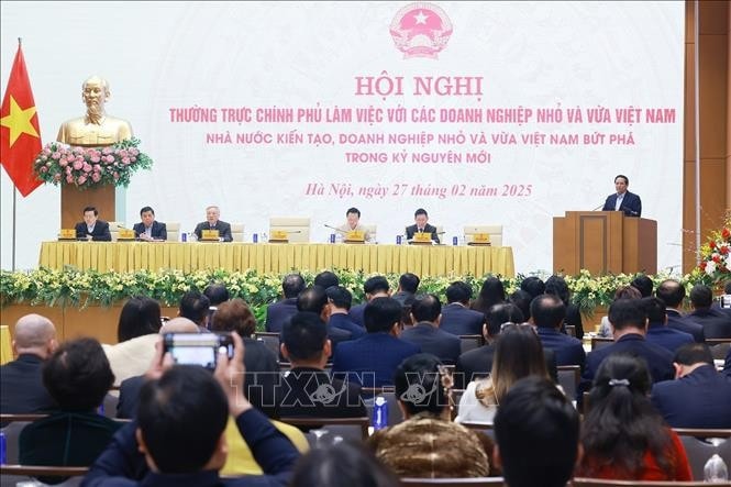 Hội nghị Thường trực Chính phủ làm việc với doanh nghiệp nhỏ và vừa. Ảnh: Dương Giang/TTXVN