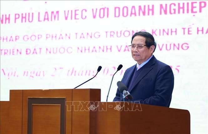 Thủ tướng Phạm Minh Chính kết luận Hội nghị Thường trực Chính phủ làm việc với doanh nghiệp nhà nước. Ảnh: Dương Giang/TTXVN