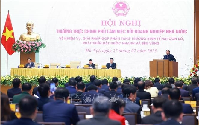 Hội nghị Thường trực Chính phủ làm việc với doanh nghiệp nhà nước. Ảnh: Dương Giang/TTXVN