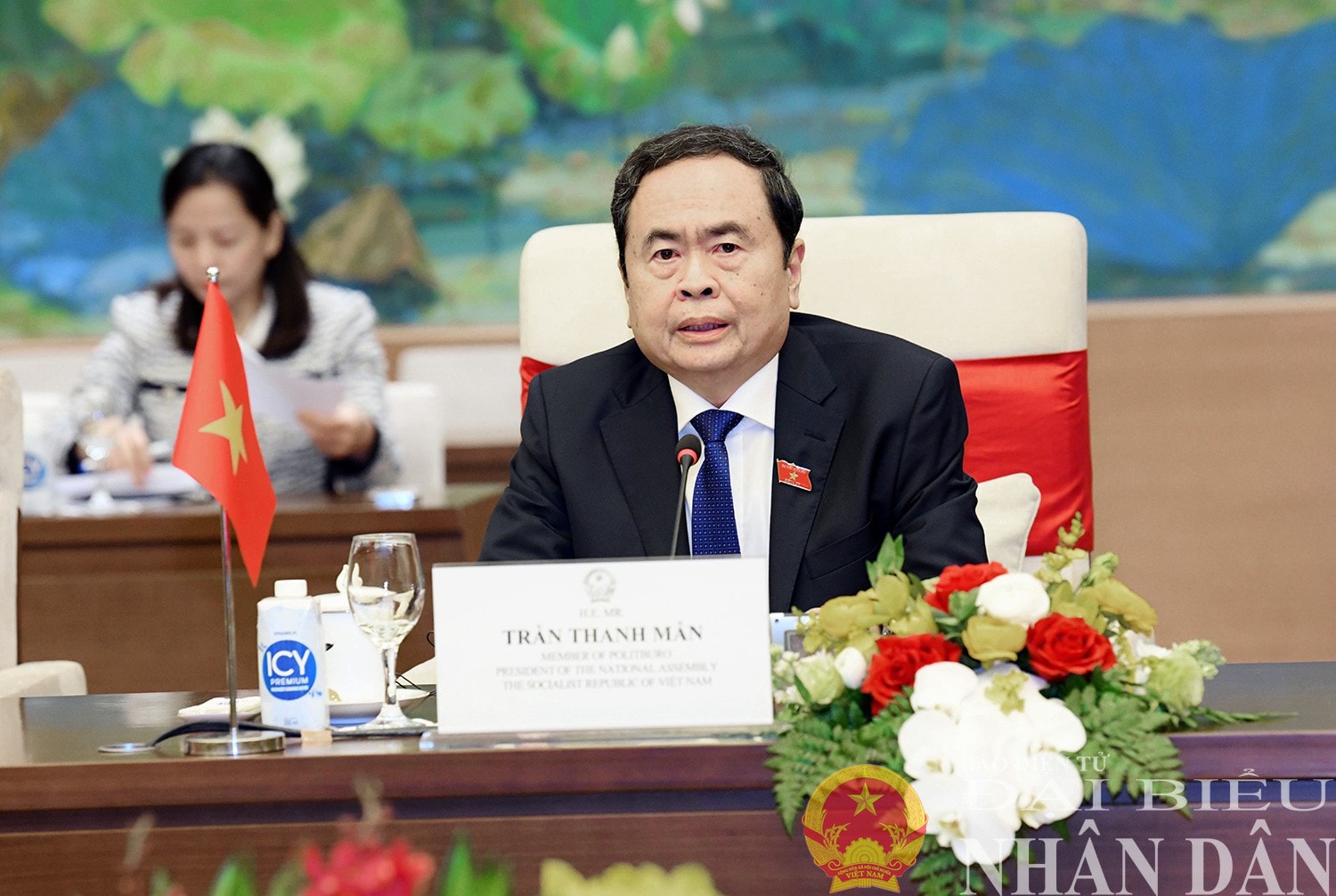 Chủ tịch Quốc hội Trần Thanh Mẫn phát biểu tại cuộc hội kiến. Ảnh Lâm Hiển