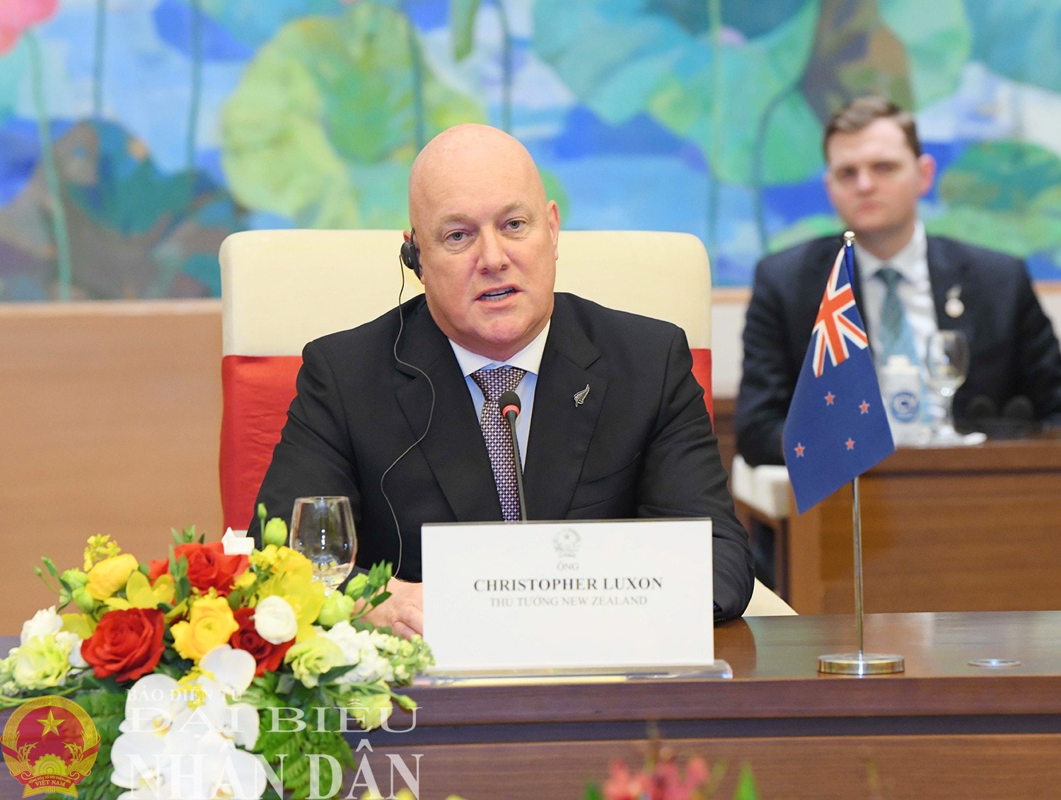 Thủ tướng New Zealand Christopher Luxon phát biểu tại cuộc hội kiến. Ảnh Lâm Hiển