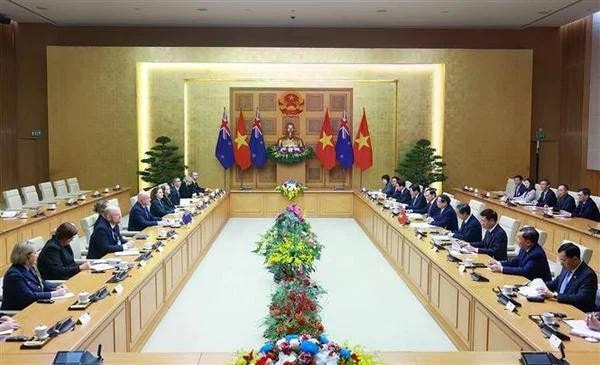 Prime Minister Pham Minh Chinh and New Zealand Prime Minister Christopher Luxon at their talks. (Photo: VNA) Prime Minister Pham Minh Chinh and New Zealand Prime Minister Christopher Luxon at their talks. (Photo: VNA)