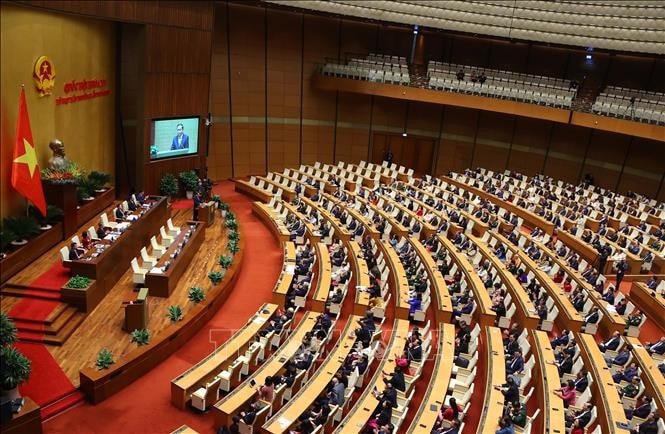Chủ tịch Quốc hội Trần Thanh Mẫn phát biểu bế mạc Kỳ họp bất thường lần thứ Chín, Quốc hội Khoá XV. Ảnh: Văn Điệp/TTXVN