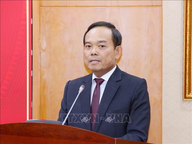 Bí thư Trung ương Đảng, Trưởng Ban Chính sách, chiến lược Trung ương Trần Lưu Quang phát biểu tại hội nghị. Ảnh: Phương Hoa/TTXVN