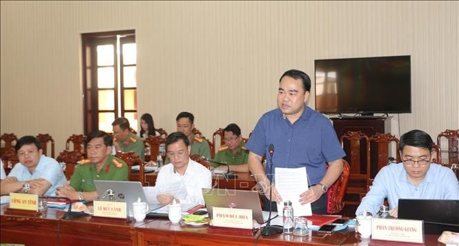Trưởng đoàn kiểm tra Phạm Đức Hòa phát biểu tại buổi làm việc. Ảnh: Tuấn Kiệt/TTXVN