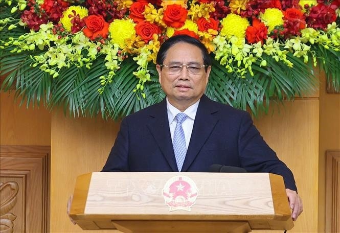 Thủ tướng Phạm Minh Chính phát biểu tại cuộc toạ đàm với các doanh nghiệp Hàn Quốc. Ảnh: Dương Giang/TTXVN