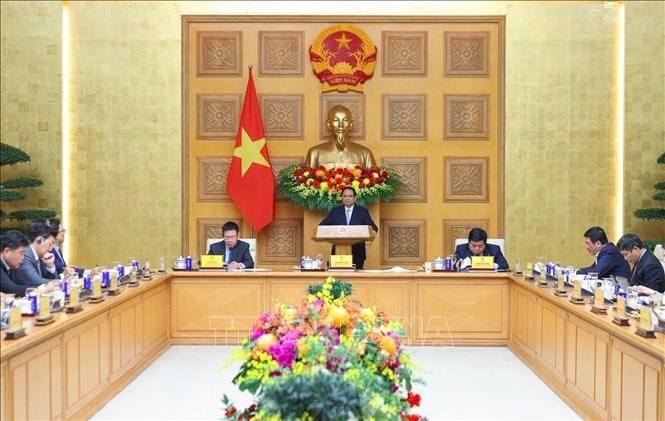 Thủ tướng Phạm Minh Chính phát biểu tại cuộc toạ đàm với các doanh nghiệp Hàn Quốc. Ảnh: Dương Giang/TTXVN