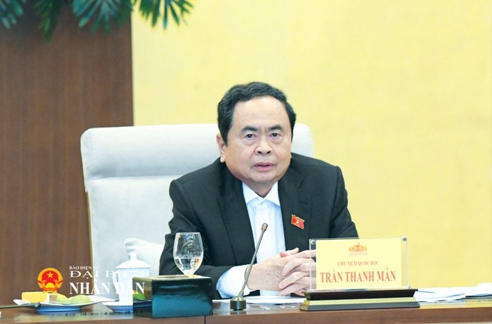 National Assembly Chairman Tran Thanh Man chairs a NA meeting to review February's work and set priorities for March and beyond on March 4. (Photo: Lam Hien) ct3-9944-7502.jpg