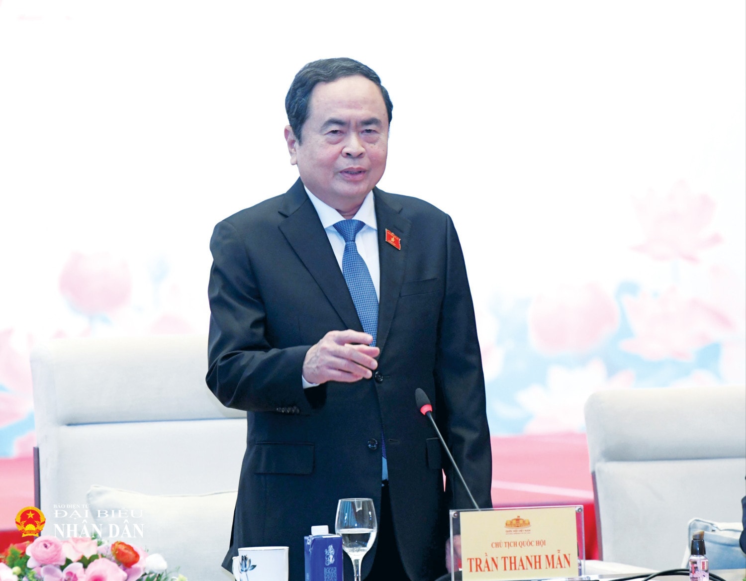 Chủ tịch Quốc hội Trần Thanh Mẫn phát biểu tại cuộc gặp mặt. Ảnh: Lâm Hiển
