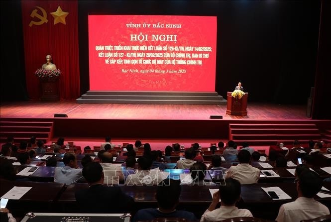Toàn cảnh Hội nghị quán triệt, triển khai Kết luận số 126-KL/TW và Kết luận số 127-KL/TW do Tỉnh ủy Bắc Ninh tổ chức ngày 4.3.2025