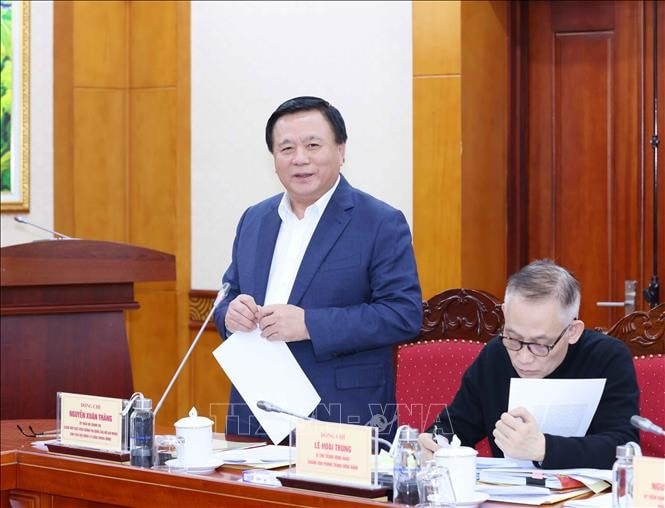 Giám đốc Học viện Chính trị Quốc gia Hồ Chí Minh, Chủ tịch Hội đồng Lý luận Trung ương Nguyễn Xuân Thắng phát biểu. Ảnh: Phương Hoa/TTXVN