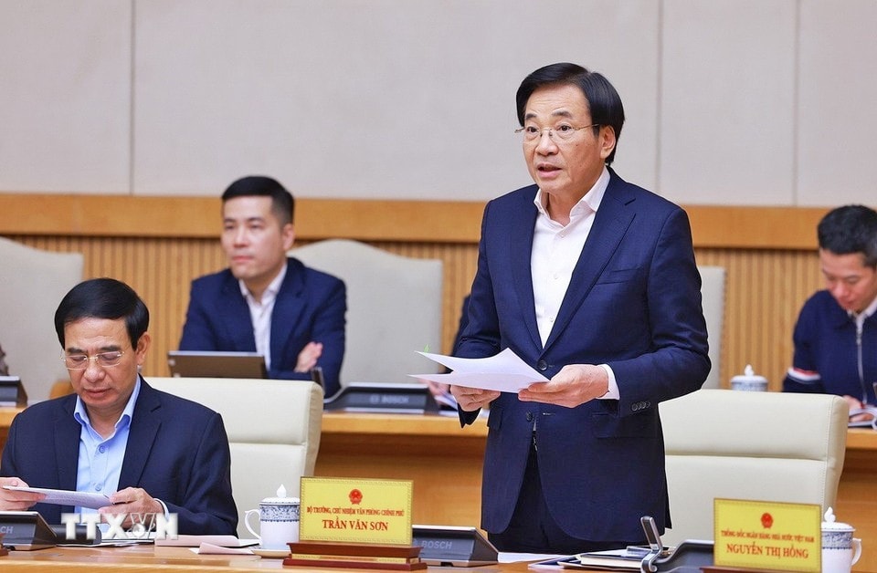Bộ trưởng, Chủ nhiệm Văn phòng Chính phủ Trần Văn Sơn phát biểu. Ảnh: Dương Giang/TTXVN