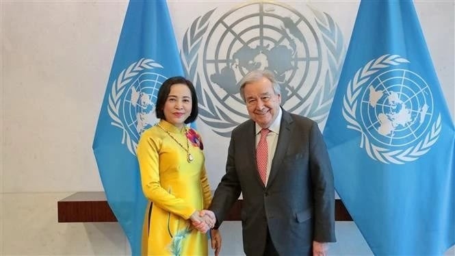 NA Vice Chairwoman Nguyen Thi Thanh (L) meets with UN Secretary-General António Guterres in New York on March 10. (Photo: VNA) ece0c3c6-3a39-4986-ad10-69f105554475.jpg