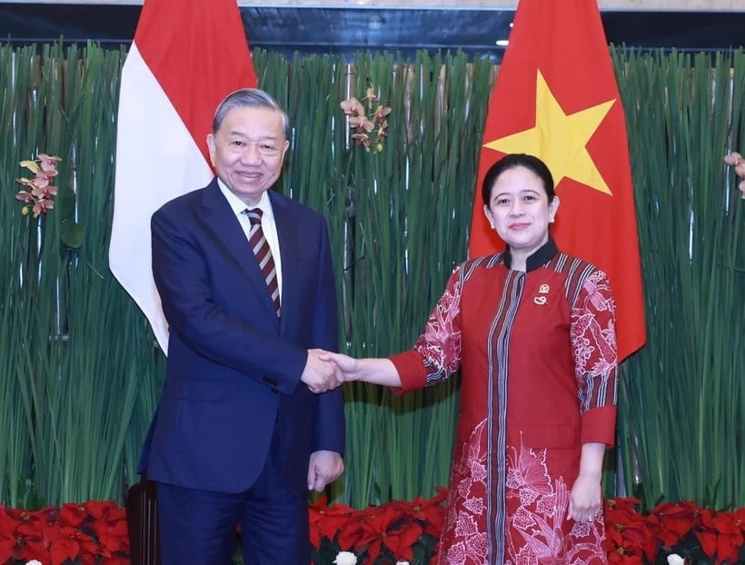 Party General Secretary To Lam (L) meets with Speaker of the People's Representative Council of Indonesia Puan Maharani in Jakarta on March 11. (Photo: VNA 4d3efa2f-8cc7-4bdc-bd80-9c155f4a89b7.jpg