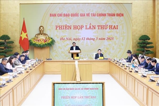 Thủ tướng Phạm Minh Chính chủ trì phiên họp lần thứ 2 của Ban Chỉ đạo quốc gia về tài chính toàn diện. Ảnh: Dương Giang/TTXVN