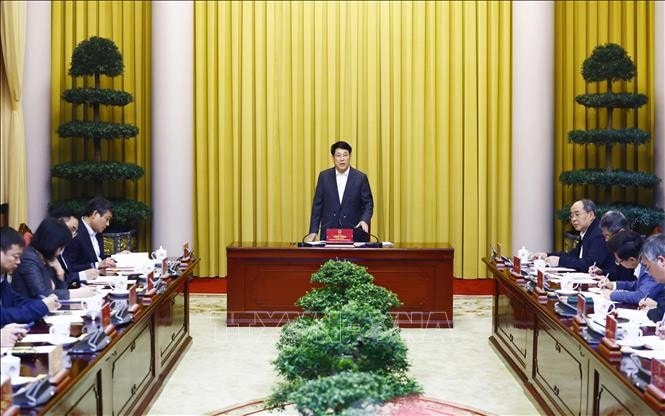 Chủ tịch nước Lương Cường làm việc với Bộ Ngoại giao về công tác đối ngoại trong thời gian tới. Ảnh: Lâm Khánh/TTXVN