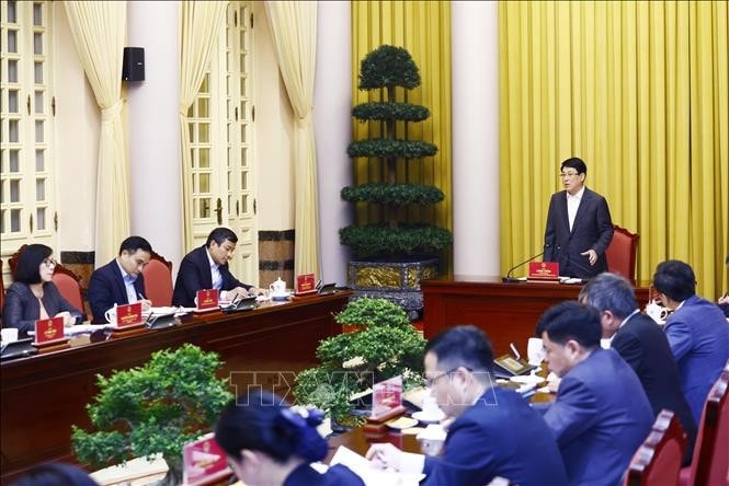 Chủ tịch nước Lương Cường làm việc với Bộ Ngoại giao về công tác đối ngoại trong thời gian tới. Ảnh: Lâm Khánh/TTXVN