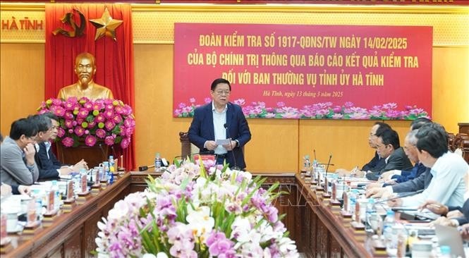 Bí thư Trung ương Đảng, Trưởng Ban Tuyên giáo và Dân vận Trung ương Nguyễn Trọng Nghĩa phát biểu tại buổi làm việc.