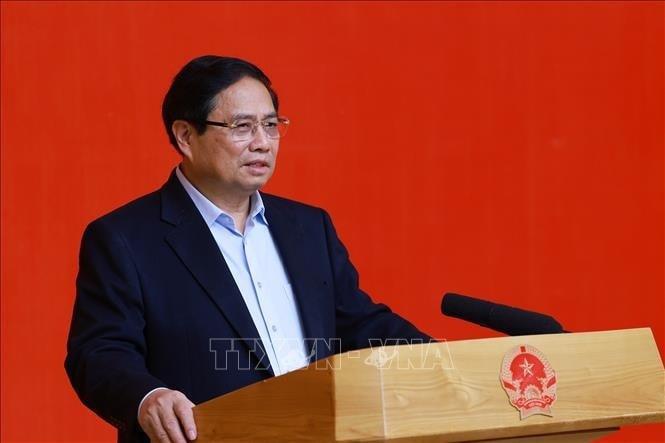 Thủ tướng Phạm Minh Chính phát biểu tại Phiên họp lần thứ tư của Tiểu ban Kinh tế - Xã hội. Ảnh: Dương Giang/TTXVN
