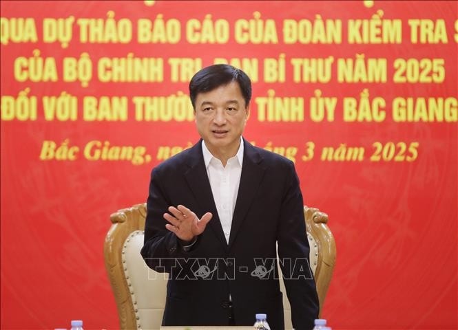 Bí thư Trung ương Đảng, Chủ nhiệm Ủy ban Kiểm tra Trung ương Nguyễn Duy Ngọc phát biểu tại buổi làm việc.