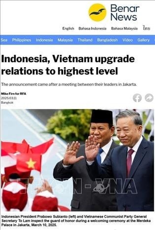 Trang benarnews.org (Mỹ) ngày 11.3 nhận định việc Việt Nam và Indonesia nhất trí nâng cấp quan hệ lên cấp độ cao nhất là Đối tác chiến lược toàn diện nhằm phát huy những thành tựu đạt được kể khi thiết lập quan hệ đối tác chiến lược năm 2013. Ảnh: TTXVN