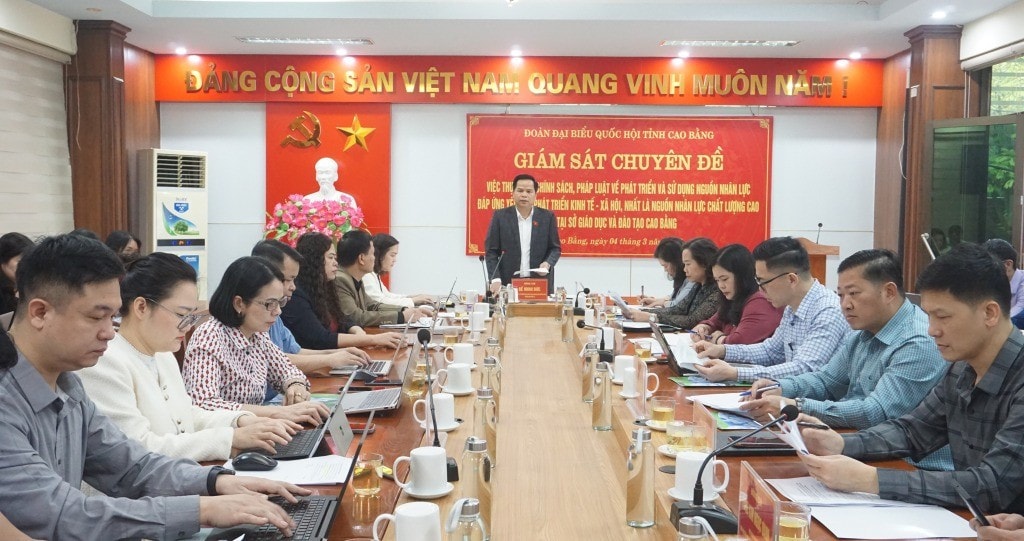 Toàn cảnh buổi giám sát của Đoàn ĐBQH tỉnh tại Sở Giáo dục và Đào tạo. Ảnh: Mai Phương