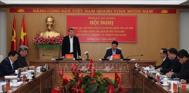 Bí thư Trung ương Đảng, Trưởng Ban Tổ chức Trung ương Lê Minh Hưng phát biểu tại buổi làm việc.