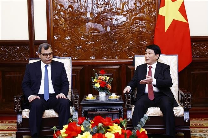 Chủ tịch nước Lương Cường tiếp Đại sứ Hy Lạp Antonios Papakostas đến trình Quốc thư. Ảnh: Lâm Khánh/TTXVN