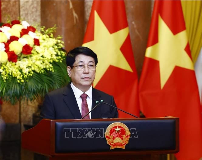 Chủ tịch nước Lương Cường phát biểu chào mừng. Ảnh: Lâm Khánh/TTXVN