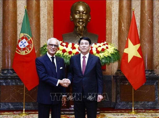 Chủ tịch nước Lương Cường với Đại sứ Cộng hoà Bồ Đào Nha Luiz Manuel De Magalhaes de Albuquerque Veloso. Ảnh: Lâm Khánh/TTXVN