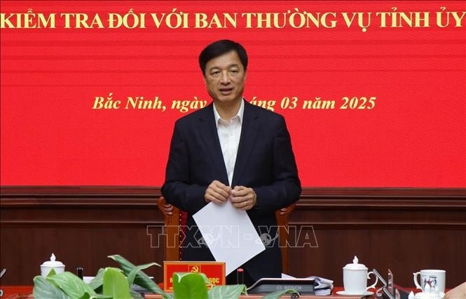 Bí thư Trung ương Đảng, Chủ nhiệm Ủy ban Kiểm tra Trung ương Nguyễn Duy Ngọc kết luận tại hội nghị. Ảnh: Thanh Thương/TTXVN