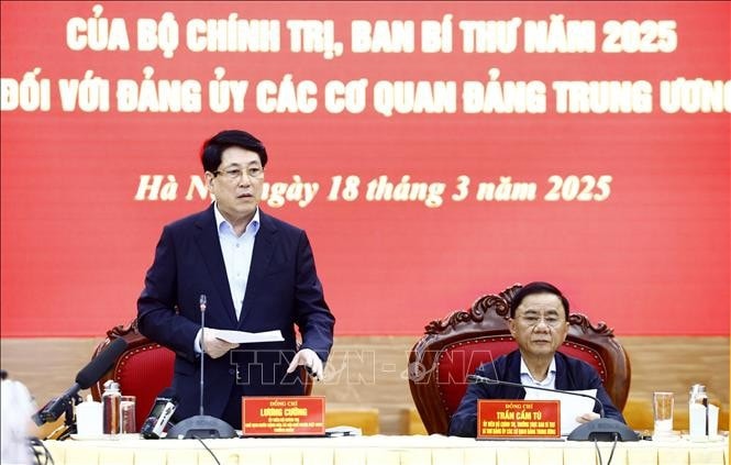 Chủ tịch nước Lương Cường, Trưởng Đoàn kiểm tra số 1907 phát biểu chỉ đạo. Ảnh: Lâm Khánh/TTXVN