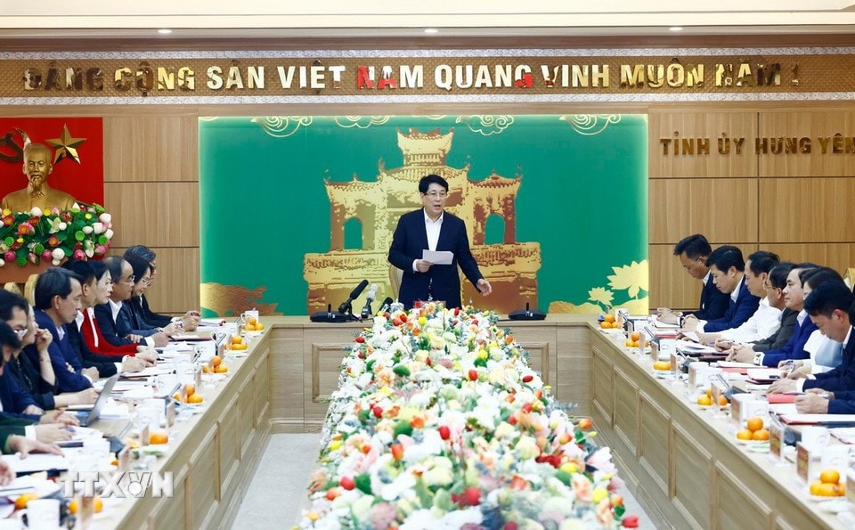 Ủy viên Bộ Chính trị, Chủ tịch nước Lương Cường, Trưởng đoàn kiểm tra số 1907 chủ trì Hội nghị. Ảnh: Lâm Khánh/TTXVN