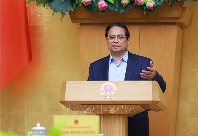 Thủ tướng Phạm Minh Chính chủ trì Phiên họp Chính phủ chuyên đề về xây dựng pháp luật tháng 3.2025. Ảnh: Dương Giang/TTXVN