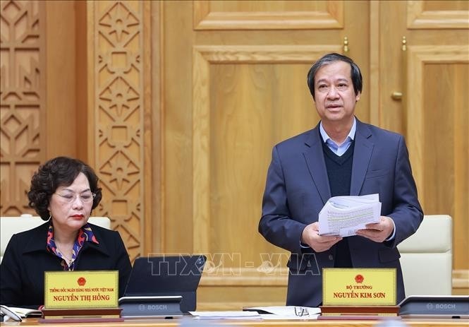 Bộ trưởng Bộ Giáo dục và Đào tạo Nguyễn Kim Sơn phát biểu. Ảnh: Dương Giang/TTXVN