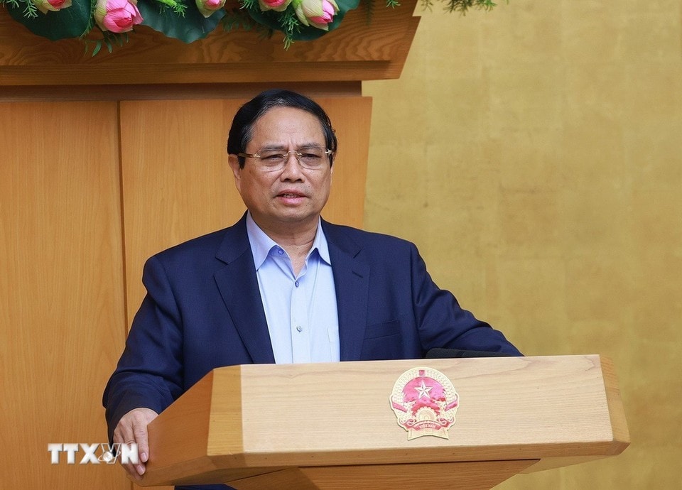 Thủ tướng Phạm Minh Chính chủ trì Phiên họp Chính phủ chuyên đề về xây dựng pháp luật tháng 3.2025. Ảnh: Dương Giang/TTXVN