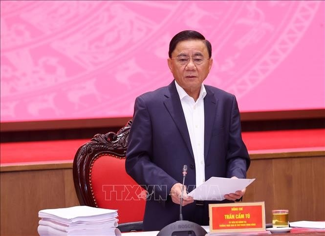 Ủy viên Bộ Chính trị, Thường trực Ban Bí thư Trần Cẩm Tú phát biểu. Ảnh: Văn Điệp/TTXVN