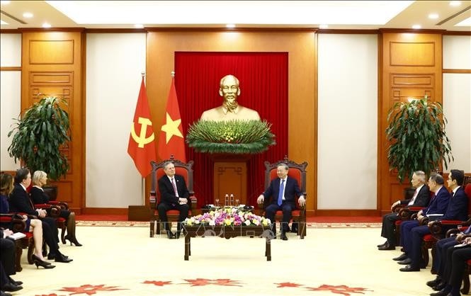 Tổng Bí thư Tô Lâm tiếp Thượng nghị sĩ Hoa Kỳ Steve Daines. Ảnh: Thống Nhất/TTXVN