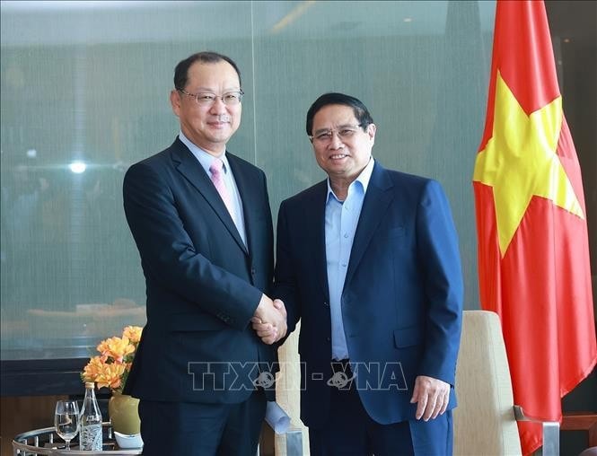 Thủ tướng Phạm Minh Chính tiếp lãnh đạo Tập đoàn Hyosung (Hàn Quốc). Ảnh: Dương Giang/TTXVN