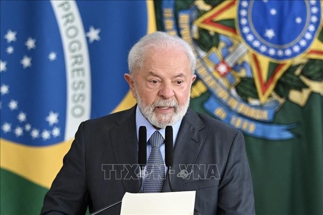 Tổng thống Brazil Luiz Inacio Lula da Silva phát biểu tại cuộc họp ở Brasilia. Ảnh: AFP/TTXVN