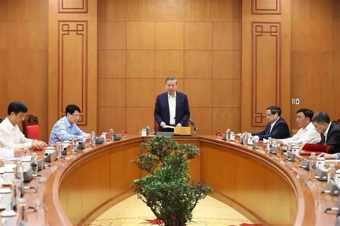 Party General Secretary To Lam addresses the 4th meeting of the 14th National Party Congress’s sub-committee for personnel affairs in Hanoi on March 25. (Photo: VNA) 450c1e3a-c307-4c73-9b60-83128447bd40.jpg