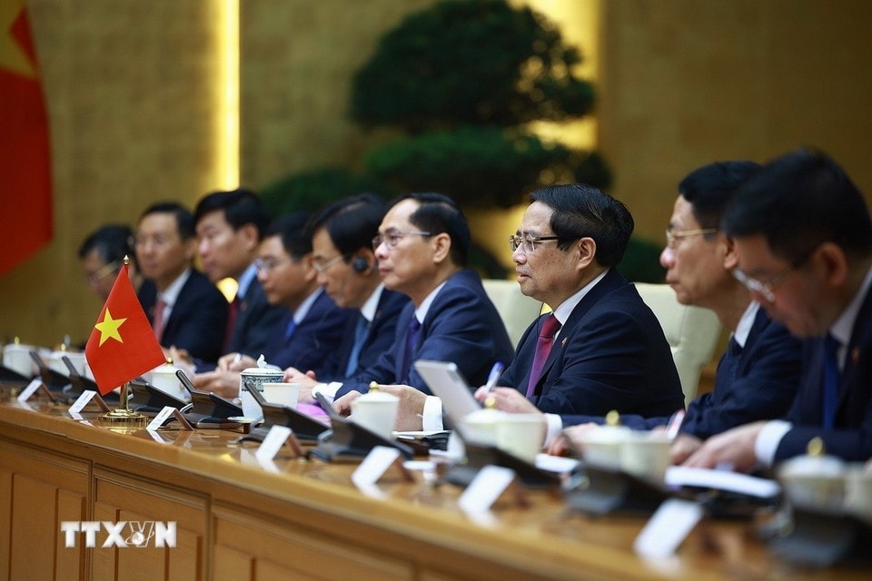 Thủ tướng Phạm Minh Chính phát biểu tại hội đàm. Ảnh: Dương Giang/TTXVN