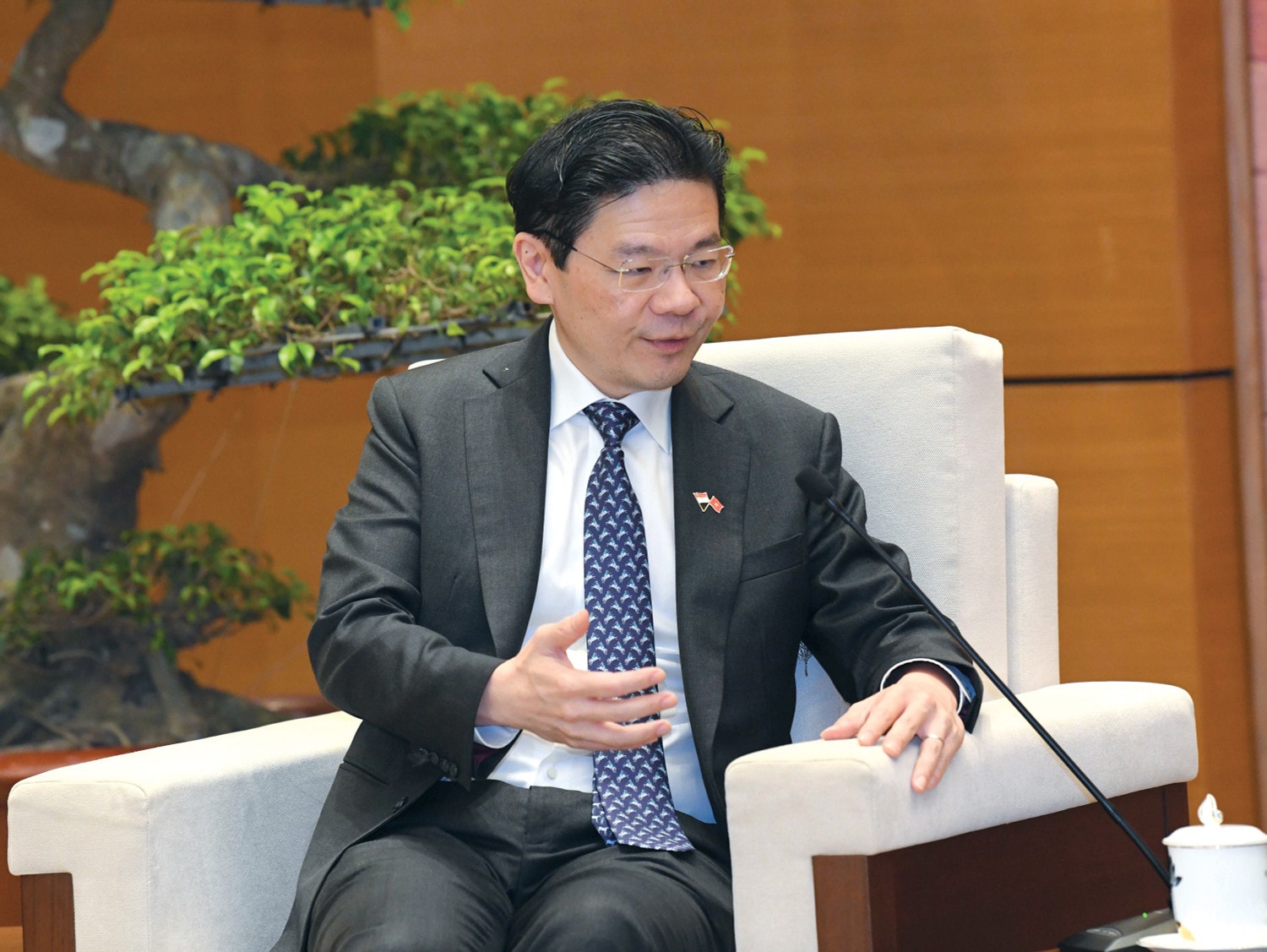 Thủ tướng Cộng hòa Singapore Lawrence Wong phát biểu tại hội kiến. Ảnh: Lâm Hiển
